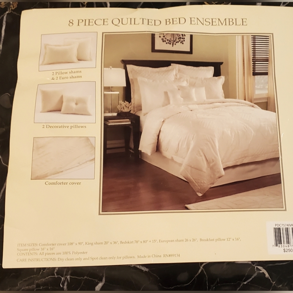 8 Piece King Size Cream Colot Quilted Soft Gorgeous Satin Feel NWT